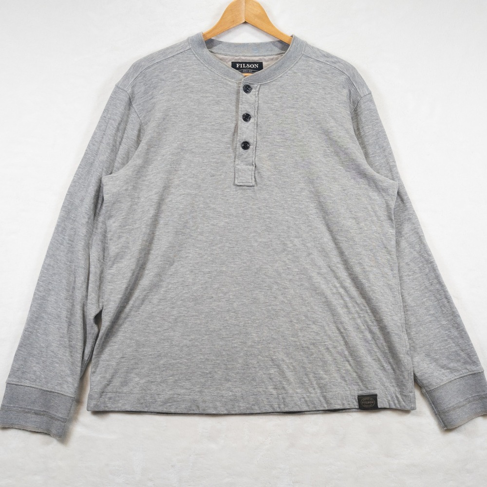 Filson Double Layer Henley Shirt Men L Heather Gray LS Outdoor Granola Gorpcore